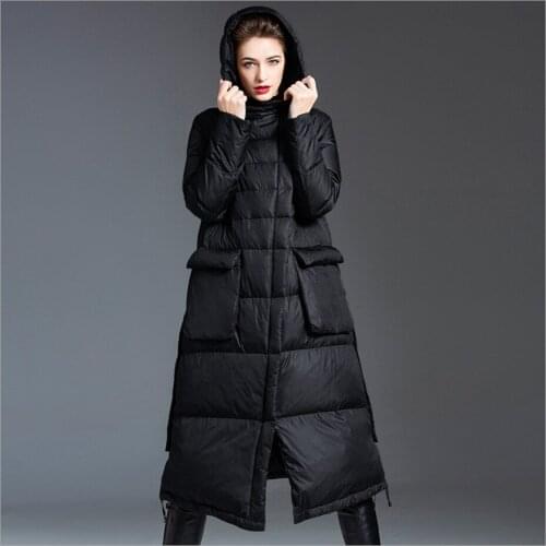 European American plus size hooded down jacket women 2020 winter new loose mid-length long-sleeved coat over-the-knee down coats