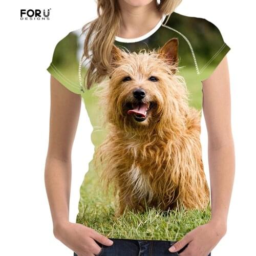 FORUDESIGNS 3D Australian Terrier Cute Dog Pattern Summer Short Sleeve Women T Shirt Casual Brand Comfortable Clothes for Girls