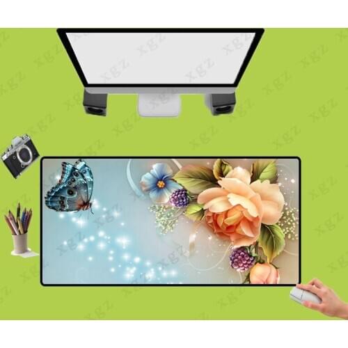 XGZ Yellow Flower and Butterfly Gaming Mouse Pad Large Locking Edge Mouse Mat Computer Mousepad Rubber Keyboard Desk Mat XXL