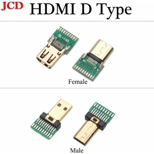 JCD Gold Plating HDMI D type male plug Micro HDMI Jack With PCB Board / Female PCB Board HDMI D Type Connector Test Board