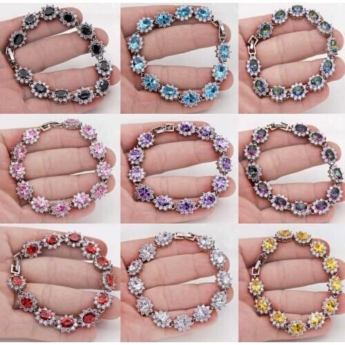 Classic Link Chain Bracelets Hiden Safety Clasp Red Pink Blue Black Stone Bracelets For Women Fashion Jewelry Accessories Gift
