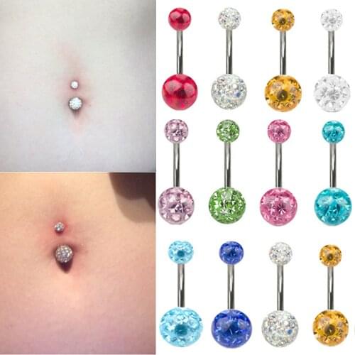 1 Piece Belly Button Ring Navel Piercing Nombril Ombligo Stud Epoxy Coated CZ Crystal Ferido Disco Balls Body Jewelry Earring