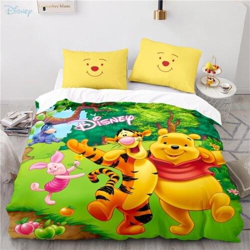 Tigger Winnie The Pooh 3D Printed Bedding Set Disney Cartoon Duvet Cover & Pillowcase Set Comforter Cover Set for Home Bedroom