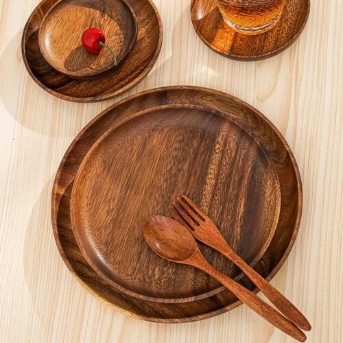 Round Wood Plate Tableware Fruit Dishes Saucer Tea Tray Cake Dessert Dinner Plate Lovesickness Wooden Plate Snacks Serving Tray