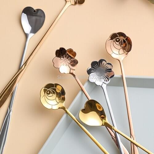 Cute Stainless Steel Spoon Household Long Handle Spoon Love Spoon Ice Cream Spoon Coffee Dessert Stirring Spoon