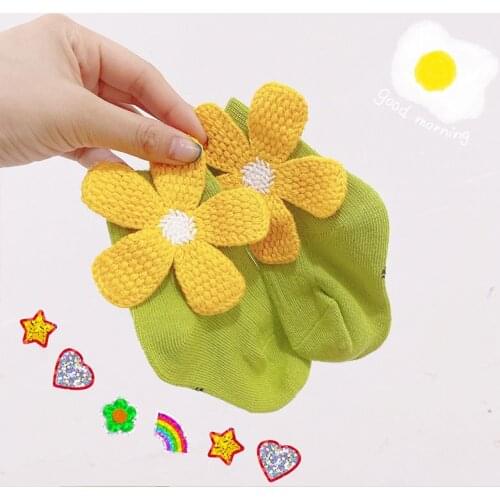 Kawaii Girls Socks with Kint Daisy Flowers 100% Cotton Breathable Socks Kids Socks Girls Baby Girl Socks Little Girl Socks 0-6Y