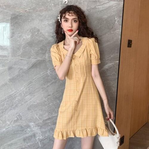 Fashion women new arrival elegant cute fresh formal dress vintage party sexy slim summer beach yellow mini trumpet dress