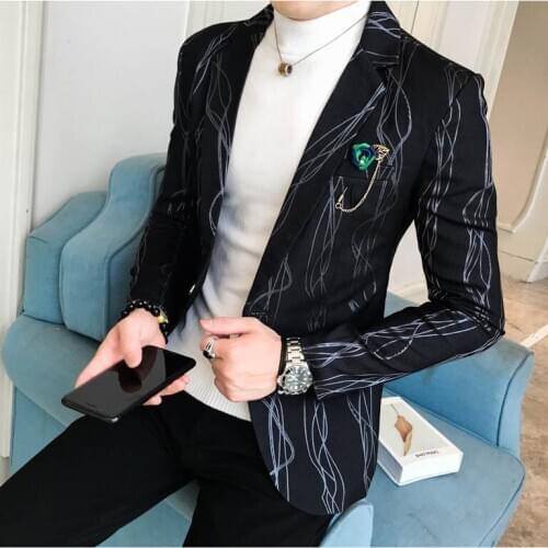 2020 Fashion Men Blazer Luxury Floral Printing Prom Suit Blazers Single Button Party Male Nightclub Slim Fit Wedding Suit Jacket