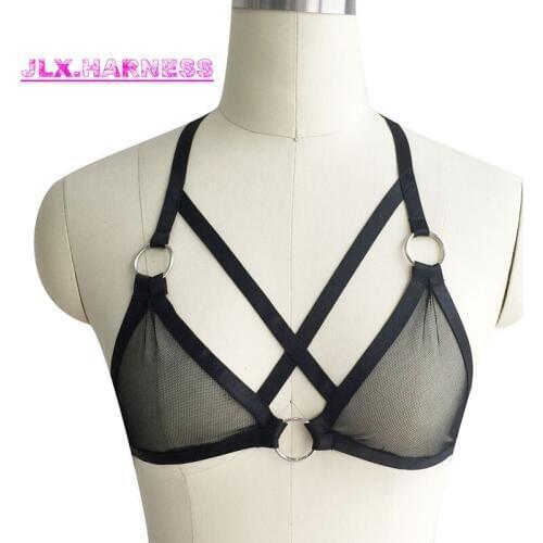 Fashion women harness bra ultra-thin transparent gauze underwear sexy goth bondage lingerie harness bra temptation soft lace bra