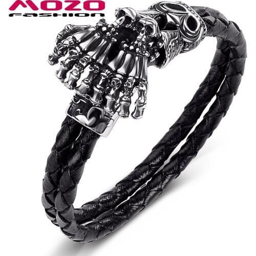 Men Jewelry New Black Double Layer Leather Bracelet Stainless Steel Devils Claw Punk Charm Gift Bangle PS1016