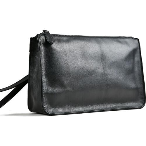 Business Men Clutch Bag Genuine Leather Black Casual Large Capacity Purses High Quality Wallet Man Bag For 7.9 Inch