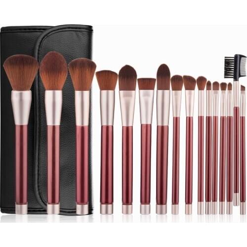 Professional 16 Pieces Makeup Brushes Sets Foundation Powder Lips Eyeshadow Brush Cosmetic Beauty Tools Kits with Leather Bags