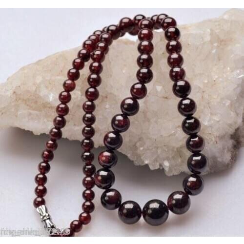 Natural 6-14mm Garnet Round Beads Necklace 18"