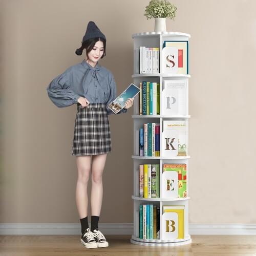 Bookshelf Landing Office Study Round 360 Degree Rotating Storage Shelf Dormitory Corner Primary School Bookcase Storage Holder