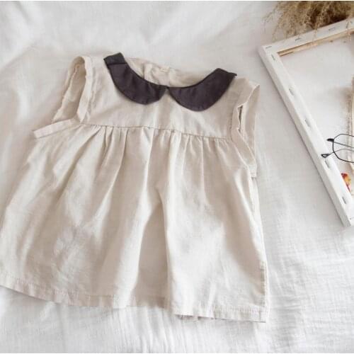 2021 new girls boys shirt cotton linen summer kids top