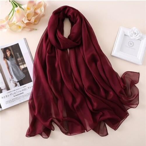 1pc Silk Solider Color Scarf Long 180*110cm Sorf Shawl Wrap Muslim Headband Scarves Bandana Women Beach Stoles Hijab Foulard