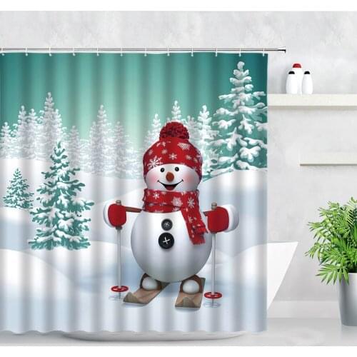 3D Christmas Snowman Kids Shower Curtains Set Home Decor Cedar Ski Sports Scenery Polyester Fabric Children Bathroom Bath Screen