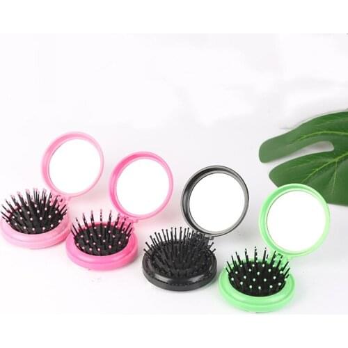 1pc Folding Air Bag Comb with Mirror Compact Pocket Size Portable Travel Hair Brush Cosmetic Mirror Head Massager Relax