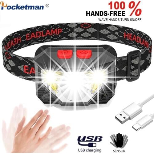 18000lumens Led Headlamp Body Motion Sensor Headlight Head Torch Flashlight USB Rechargeable Head lamp light for Fishing Hunting
