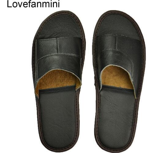 Genuine Cow Leather slippers couple indoor non-slip men women home fashion casual single shoes PVC soft soles spring summer 503