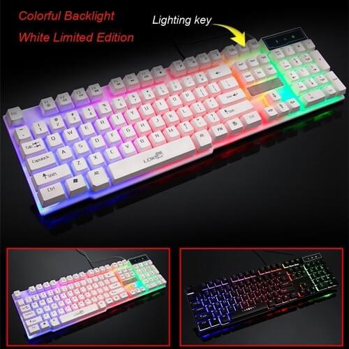 Waterproof Keyboard Backlight Effect Colorful Crack LED Illuminated Backlit USB Wired PC Rainbow Gaming Keyboard Mouse Black 1PC