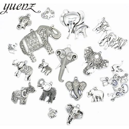YuenZ Mixed 17 pcs Antique silver color Elephant Charms Zinc Alloy necklace,earring bracelet jewelry DIY handmade U038