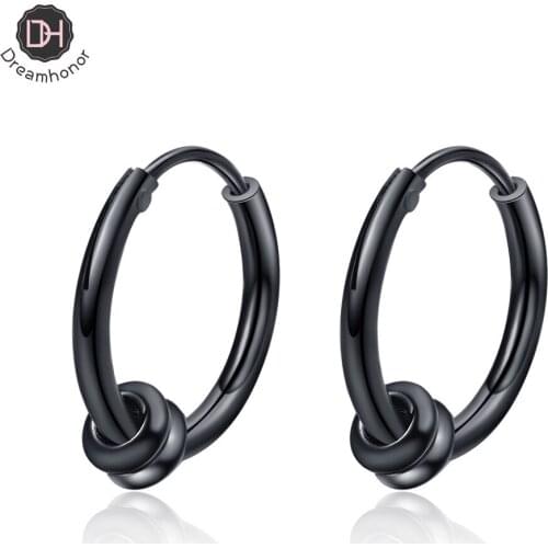 Dreamhonor European American Geometric Round 925 Sterling Silver Black Plated Circle Clip Earrings Ear Jewelry