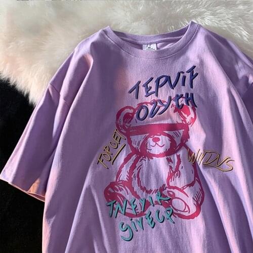 100% Cotton Vintage Bear Letter Print T shirt Men Summer Oversized T-shirt Plus Size Student Aesthetic Top Short Sleeve Male