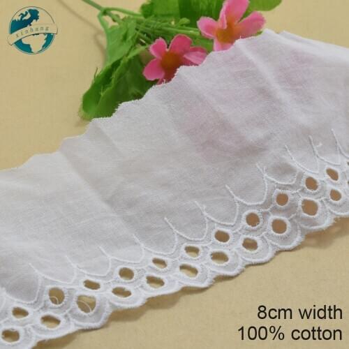 3yards 8cm wide white 100% cotton embroidery lace french lace ribbon fabric guipure diy trims knitting sewing Accessories#4113