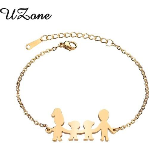 UZone Family Baby Kids Charms Bracelets Stainless Steel Mama Dad Two Son Bracelets mujer pulsera