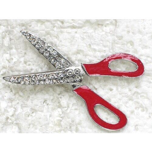 Red Enamel Rhinestone Scissors Pin brooches C767 C