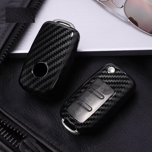 Carbon fiber grain car key cover case shell fob for VW Golf Bora Jetta POLO GOLF Passat For Skoda Octavia A5 Fabia car styling