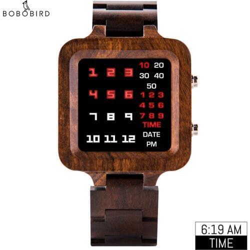 BOBOBIRD Digital Watch reloj hombre Mens Wood Wristwatches LED Display relogio masculino Digital Clock With Gift Box J-T04