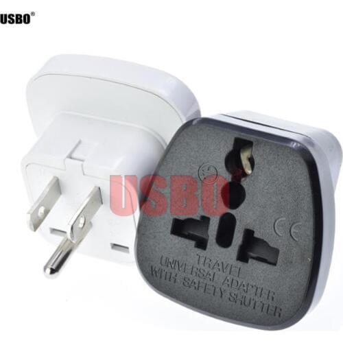 Black white 10A 250V 3 pin AU UK US EU to USA Canada Mexico Japan travel adapter plug socket convertor with safety door type-B