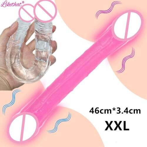 Double Head Big 46cm Soft Jelly Dildo Flexible Realistic Anal Plug Cock Lesbian Female Masturbate Orgasm Strong Toy For Adult 18