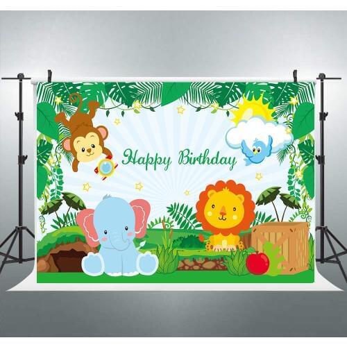 Photography Backdrop Jungle Animals themed birthday Party Background Safari Tropical Leaves Backdrop baby shower dessert Table