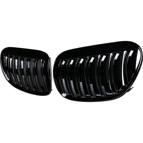 Glossy Black Double Line Front Hood Kidney Grille Grill for 2004-2010 E63 E64 6-Series M6 Coupe Convertible