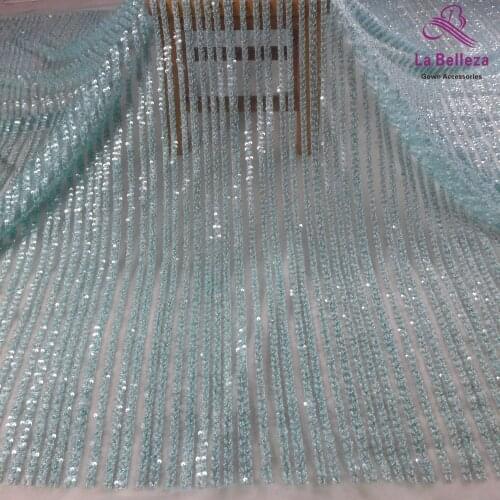 Hot popular blue elegant straight line super heavy beaded on net yarn embroidery wedding dress luxury dress lace fabric 1yard