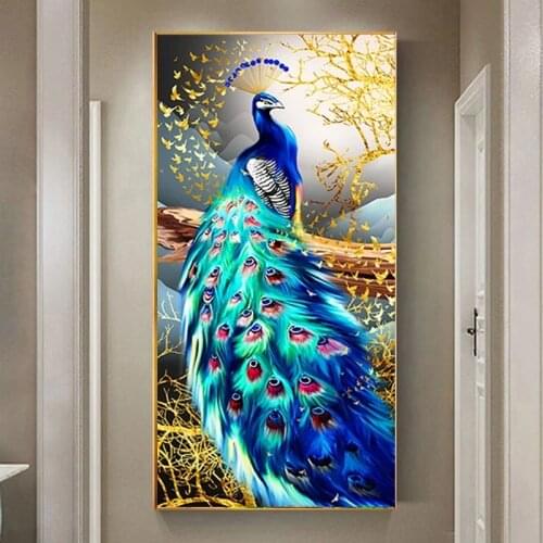 Huacan 5D Diamond Painting Cross Stitch Peacock Diamond Mosaic Embroidery Animals Picture Of Rhinestones Decorative Paintings