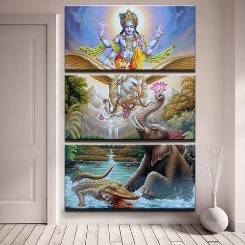 3 Piece Hindu Lord God Vishnu Seated On Garuda dimaond Painting,diy 5d diamond embroidery crafts.diamond mosaic home decoration