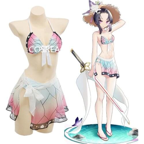 Kochou Shinobu Swimsuit Anime Demon Slayer Cosplay Costumes Kimetsu No Yaiba Sexy Bikini Swimsuit Beach Swimwear Summer Holiday