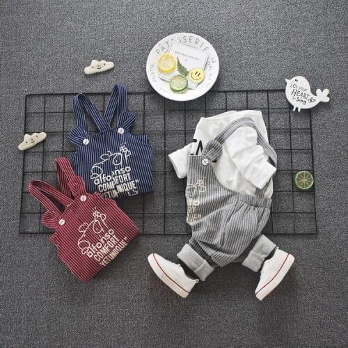 Infant Clothes Suits 2019 Spring Baby Girls Boys Clothing Cartoon Bear Sets White Shirt + Overall Pants Kids Children Costume