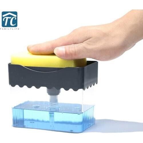 Kitchen Soap Pump Dispenser Soap Organizer Manual Press Liquid Soap Dispenser Sponge Holder Toilet Sponge Container Cleaner