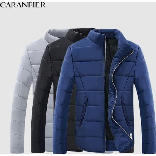 CARANFIER 3pcs 2019 New Men Parka Winter Thick Collar Jacket Smart Casual Cotton Coat England Style Breathable Warm Male Jacket