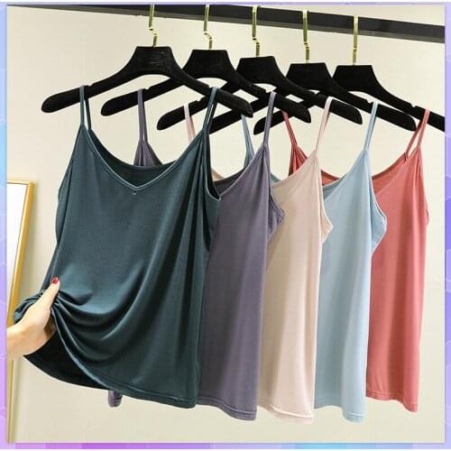 Sexy V-neck Tank Top Womens Strap Basic Vest Female Sleeveless Camis Modal Sling Camisole Shirt Large Size Backless Thin Top