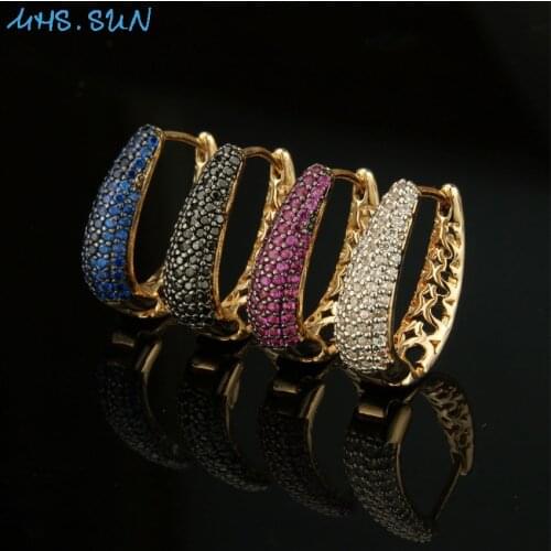 MHS.SUN Luxury women hoop earrings with AAA zircon jewelry blue/red cz stones crystal earrings brinco for wedding party