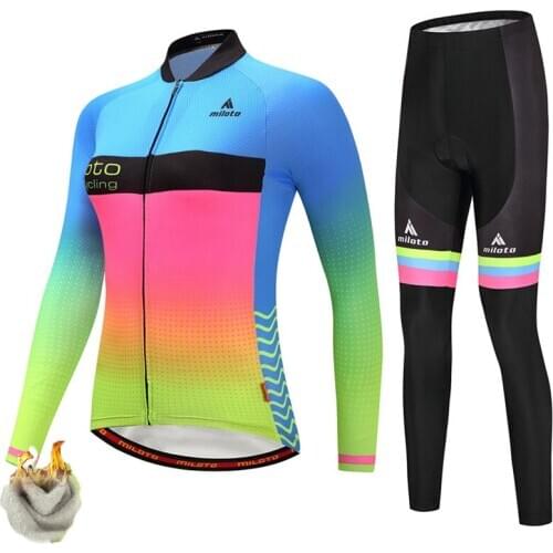 Miloto Winter Cycling Clothing Women Long Sleeve MTB Bicycle Clothing Thermal Fleevce Bike Clothes Windproof Cycling Jersey Sets