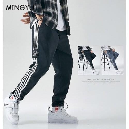 Plus Size 5XL 6XL 7XL 8XL Mens Jeans Fashion Casual Jogger Harem Denim Pants Black Blue Hip Hop Stripe Slim Male Trousers