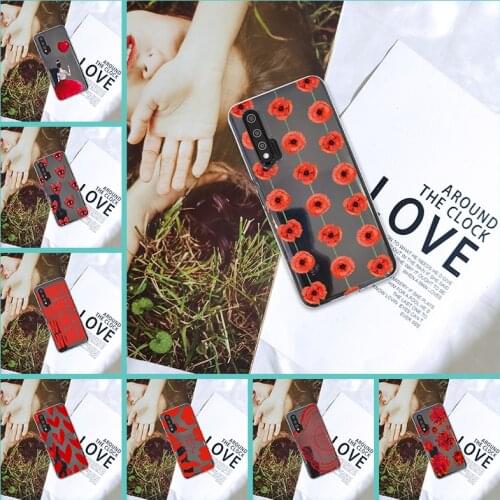 Soft Red Flower Heart Silicone Transparent For Huawei Nova 5t 5i 5 Pro 5z Phone Case For Huawei Nova 7 6 Se Pro 5G Back Cover