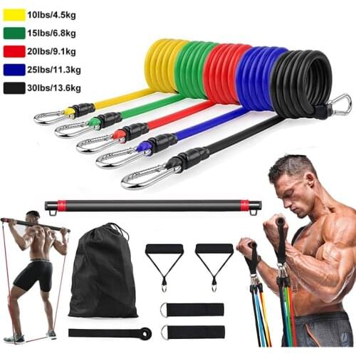 Latex Resistance Band Set With Strength Training Bar Yoga Pull Rope Elastic Fitness Band Exercise Gym Equipment for Home Workout